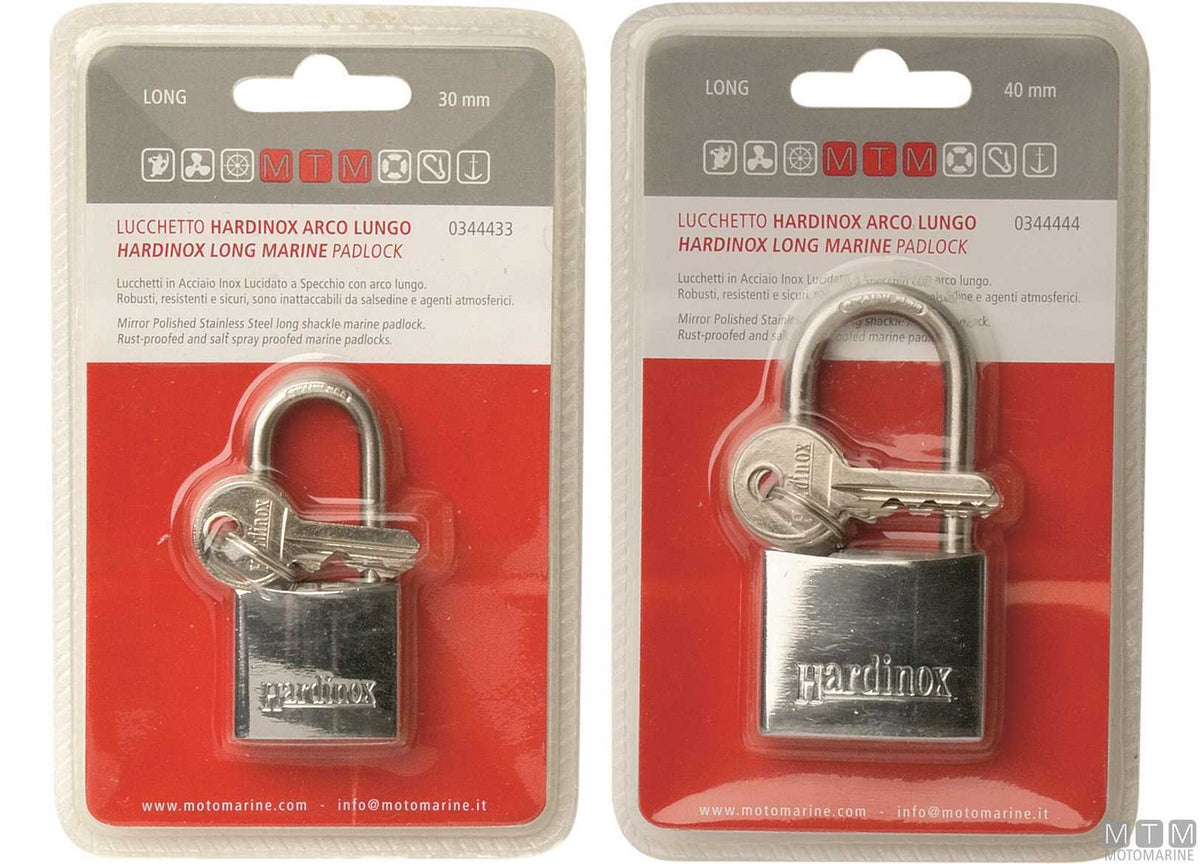 Hardinox padlock 40 mm long shackle stainless steel - original photo Motomarine Srl