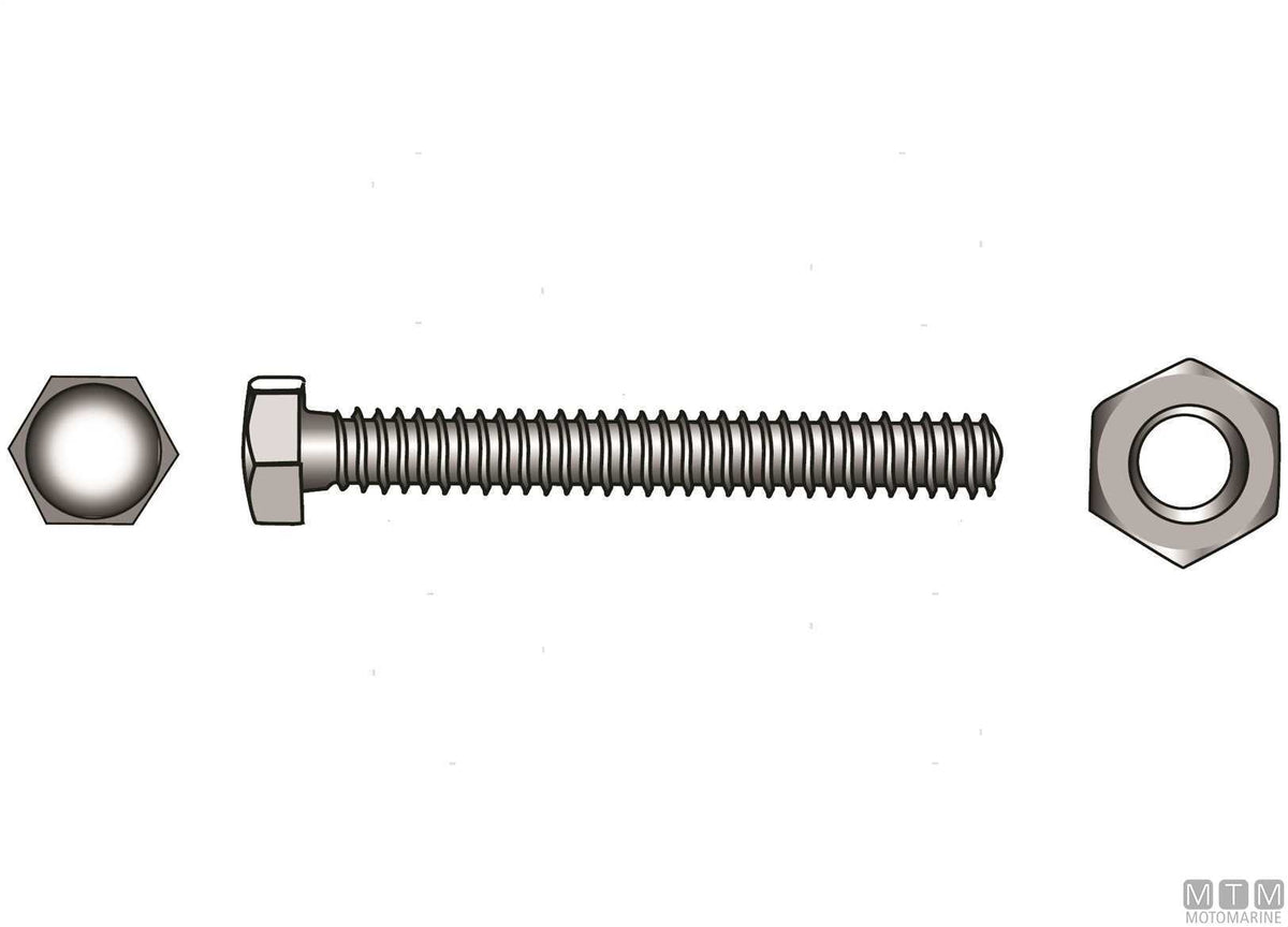 DIN933 hex head screws + A4 stainless nuts M6x80, 3 pcs - original photo Motomarine Srl