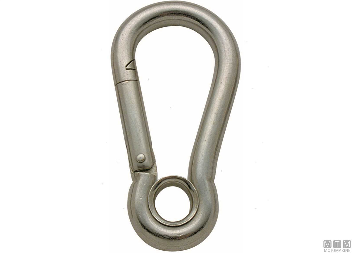 Classic snap hook Ø8 mm with eye stainless steel 316 - original photo Motomarine Srl