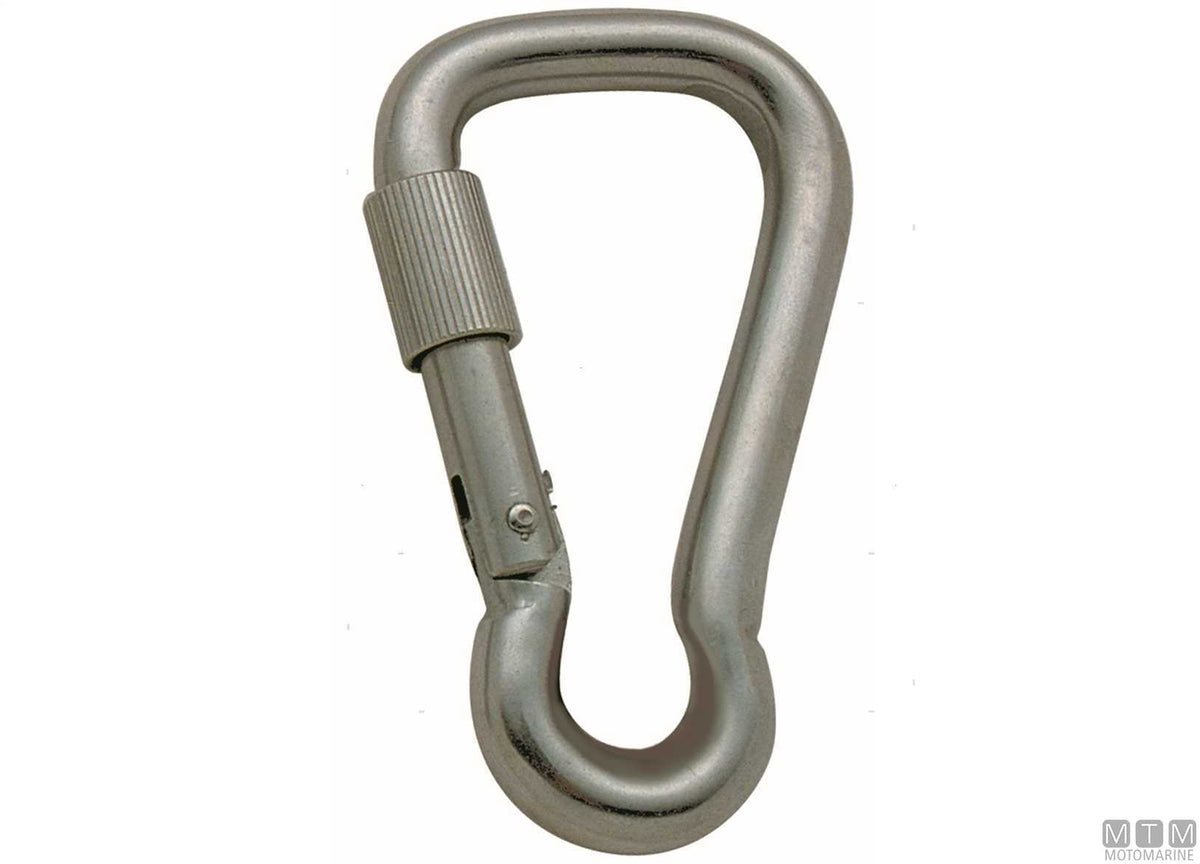 Wide snap hook Ø8 mm with safety lock stainless steel 316 - original photo Motomarine Srl
