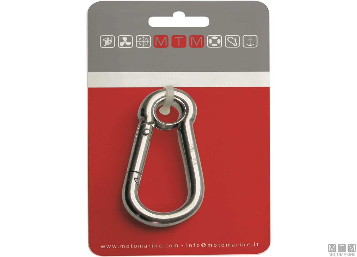 Classic snap hook Ø8 mm with eye stainless steel 316 blister pack - original photo Motomarine Srl