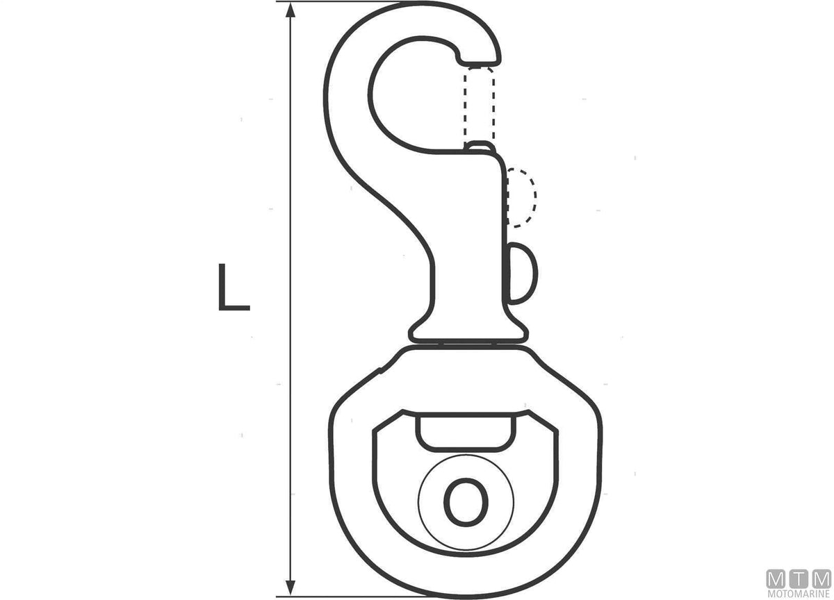 Piston snap hook Ø13 mm with swivel eye stainless steel 316 - original photo Motomarine Srl