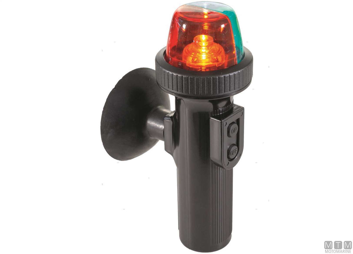 Battery-powered combined red/green LED light with suction cup - original photo Motomarine Srl