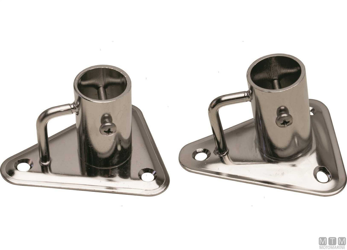 Triangular flat stanchion base Ø25 mm AISI 316 stainless steel - original photo Motomarine Srl