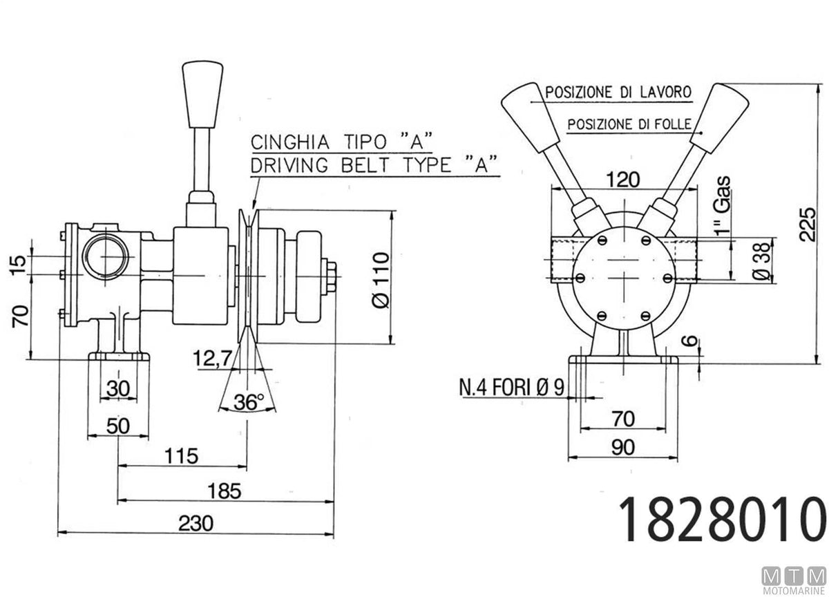 Ancor pump with manual clutch and pulley 100 l/m - original photo Motomarine Srl