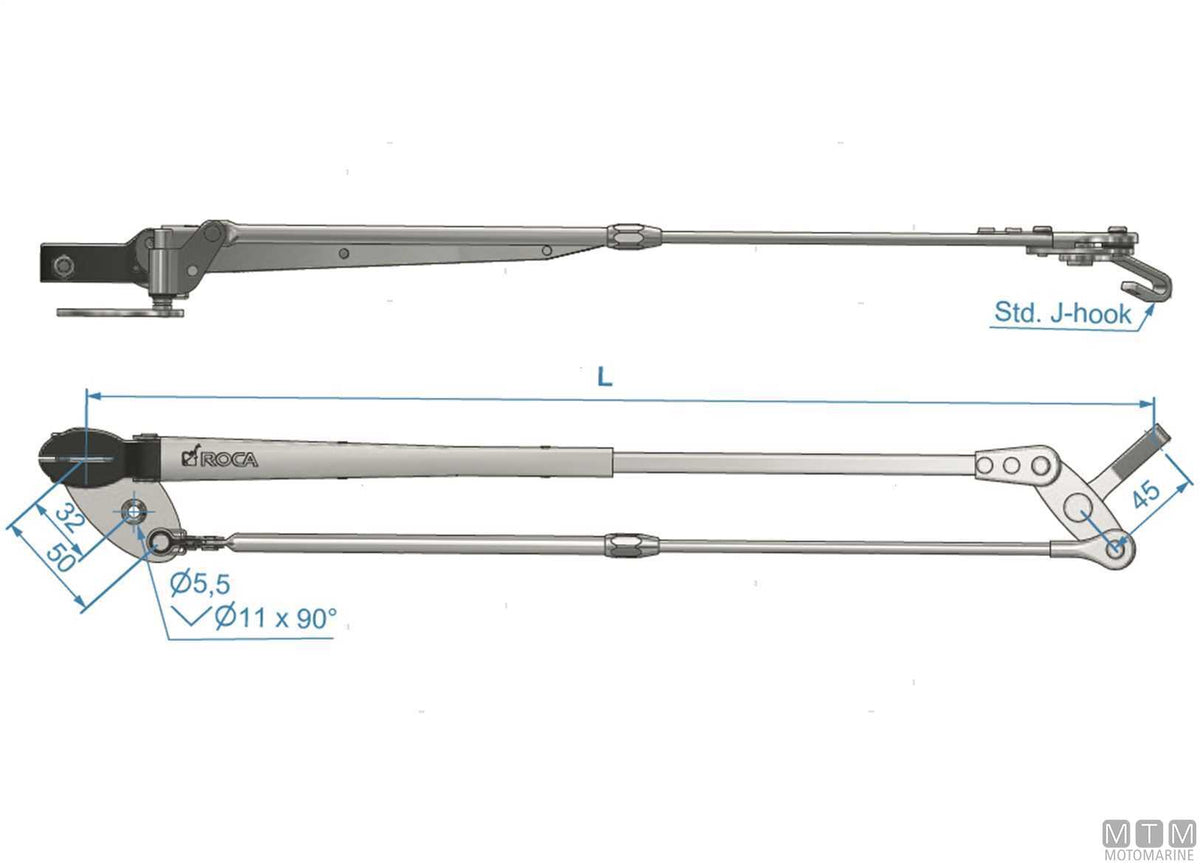 Pantograph telescopic arm Roca 462/600 mm burnished stainless steel - original photo Motomarine Srl