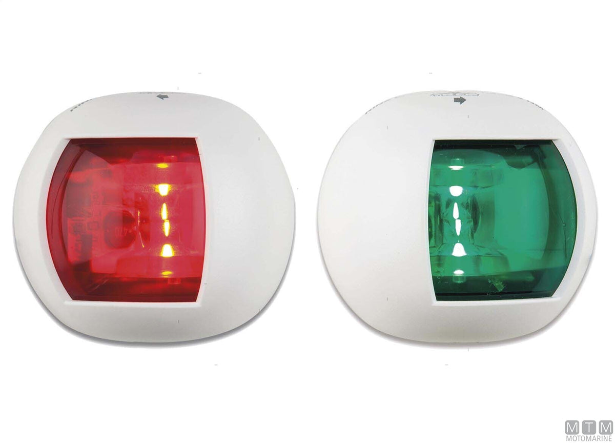LED navigation sidelight, red, half-dome, white, 70x63 mm - original photo Motomarine Srl