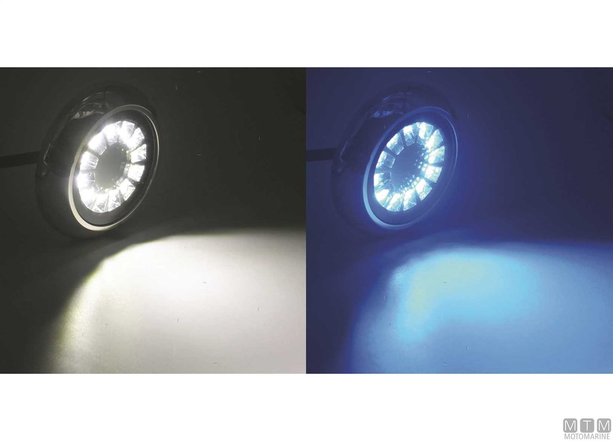 Bicolor LED underwater light in stainless steel Ø93 mm - original photo Motomarine Srl