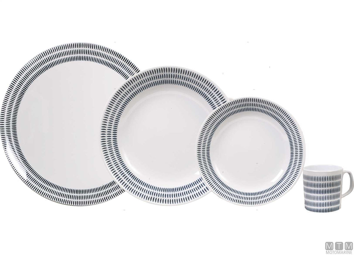 Bluebay 16-piece melamine tableware set - original photo Motomarine Srl