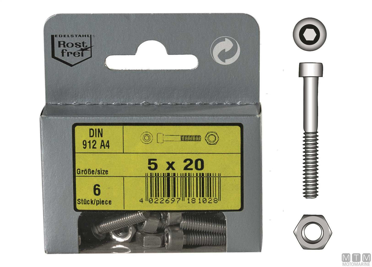 DIN912 hex socket screws + A4 stainless nuts M8x30, 4 pcs - original photo Motomarine Srl