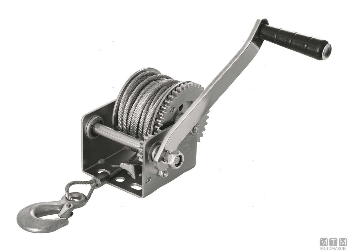 Manual trailer winch with cable and hook, 825 kg pull - original photo Motomarine Srl