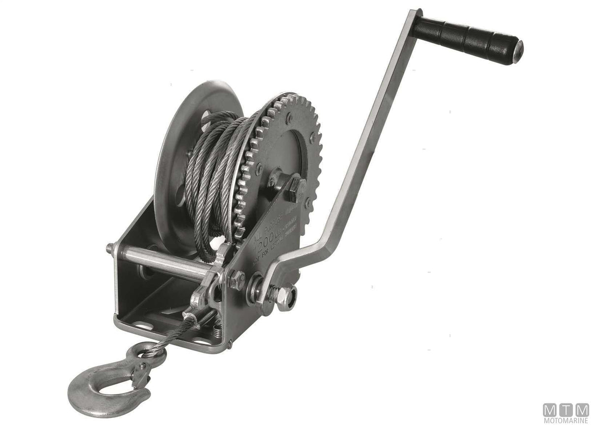 Manual trailer winch with cable and hook, 825 kg pull - original photo Motomarine Srl