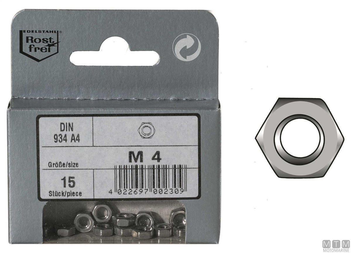 DIN934 hex nuts, stainless steel A4, M8, 10 pcs - original photo Motomarine Srl