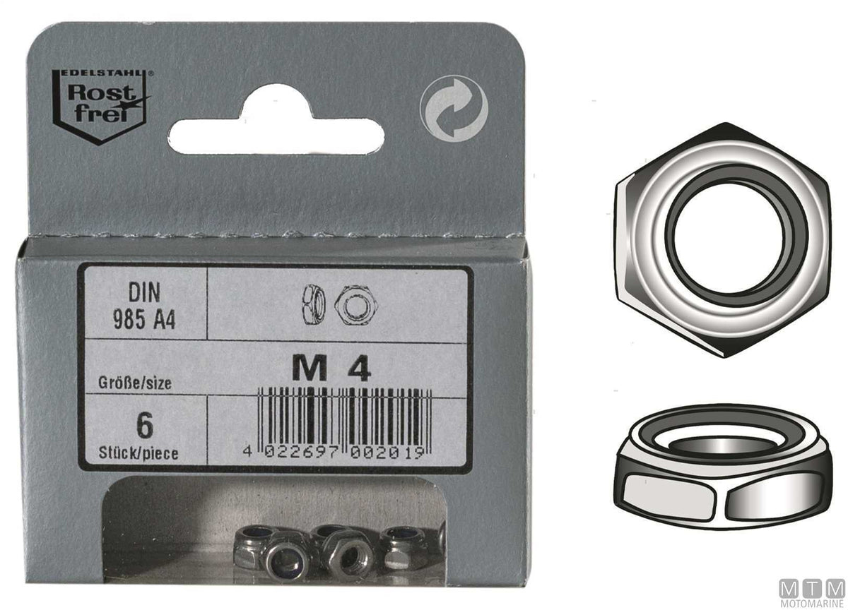 DIN985 self-locking nuts, stainless steel A4, M4, 20 pcs - original photo Motomarine Srl