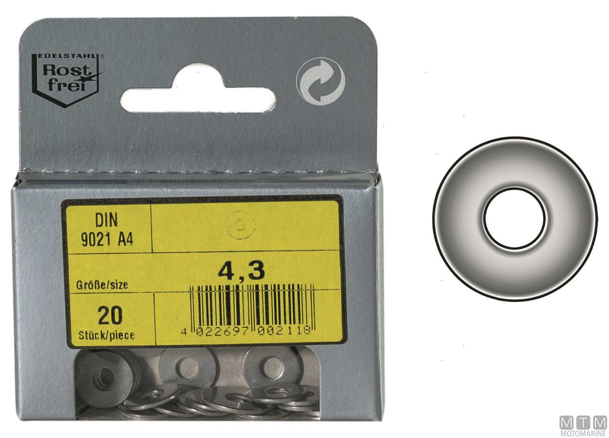Wide washers DIN9021 stainless steel A4 Ø3.2 mm 20 pcs - original photo Motomarine Srl