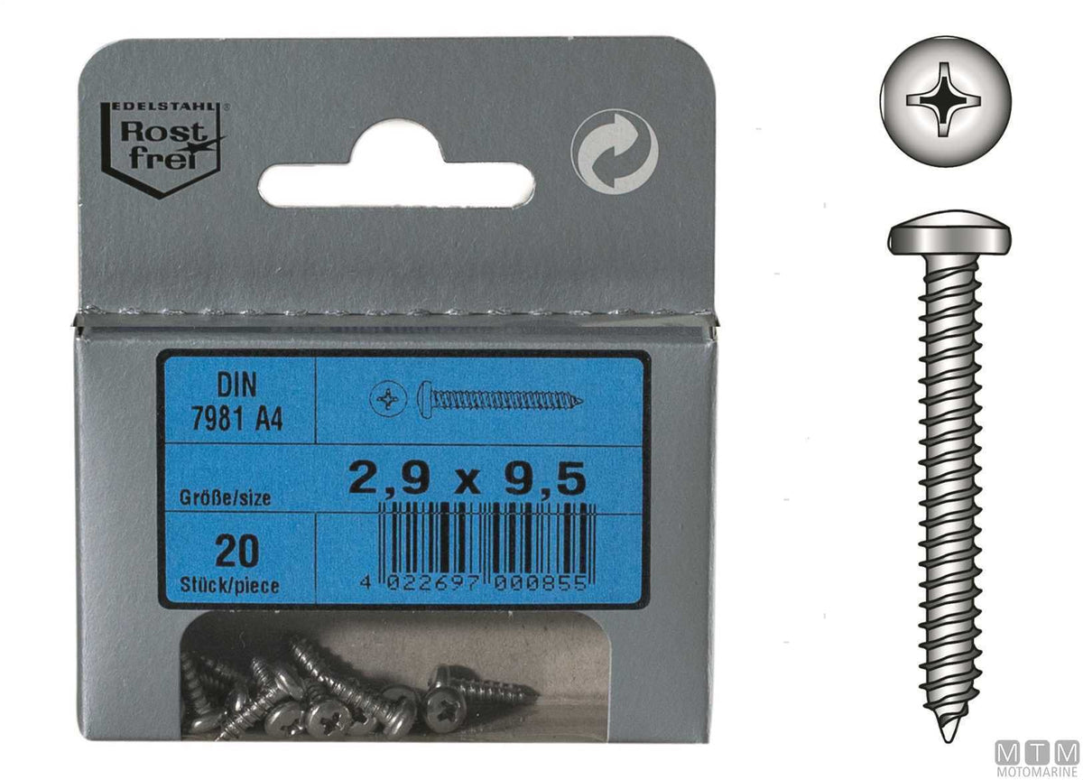 Self-tapping screws pan head DIN7981 stainless steel A4 Ø4.8x50 mm - 8 pcs - original photo Motomarine Srl