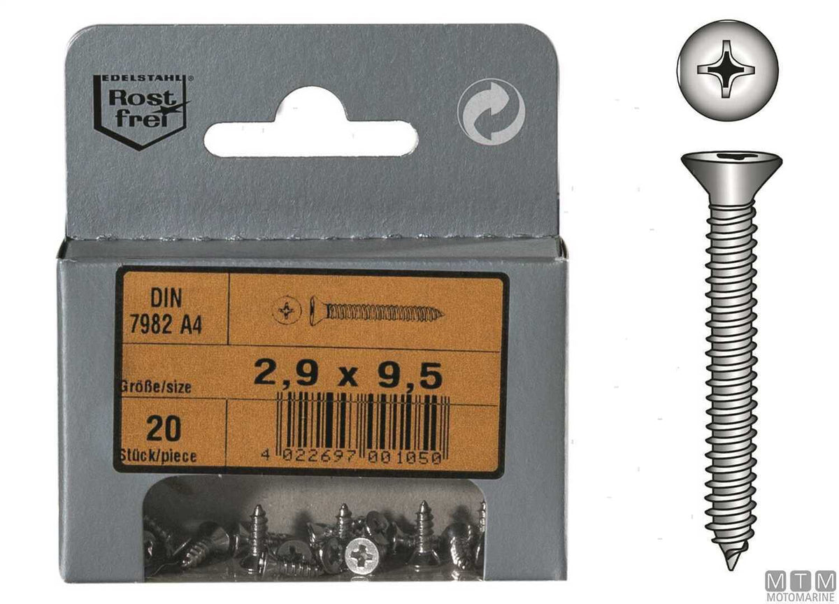 Self-tapping screws countersunk head DIN7982 stainless steel A4 Ø4.8x38 mm 8 pcs - original photo Motomarine Srl