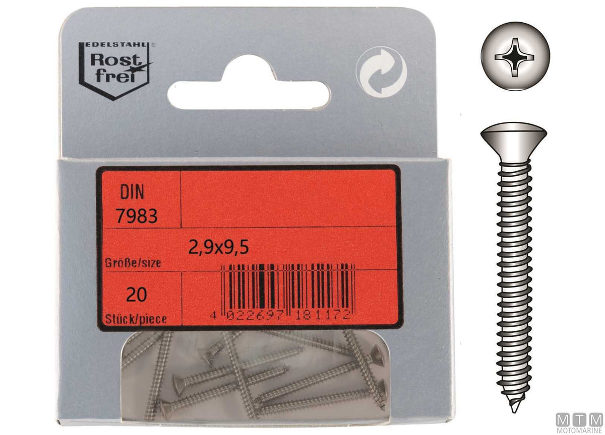 Self-tapping screws, raised countersunk head, DIN7983 stainless steel A4 Ø4.8x60 mm 8 pcs - original photo Motomarine Srl