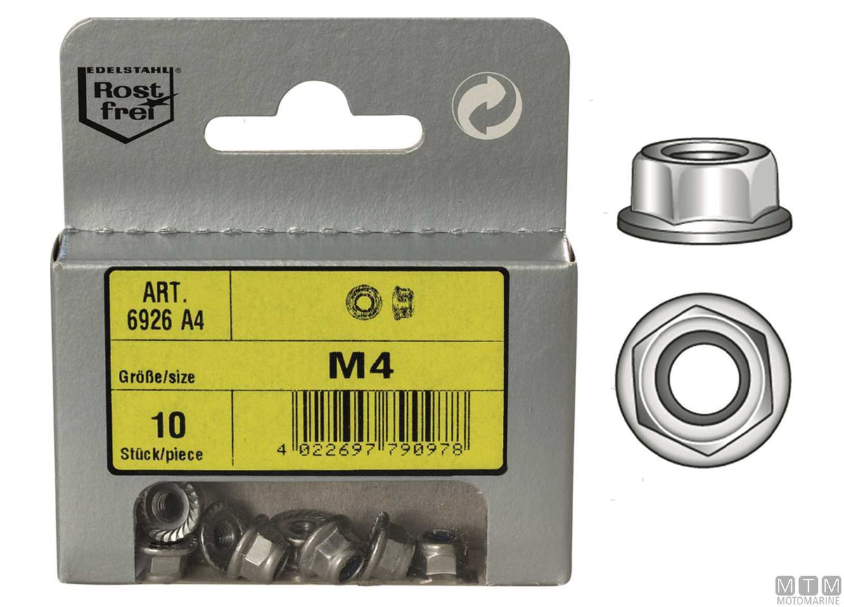 Hex flange nuts stainless steel A4 M8, 6 pcs - original photo Motomarine Srl