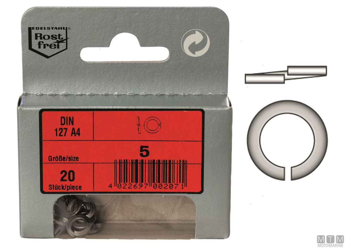Spring lock washers DIN127 stainless steel A4 Ø10.2 mm 20 pcs - original photo Motomarine Srl