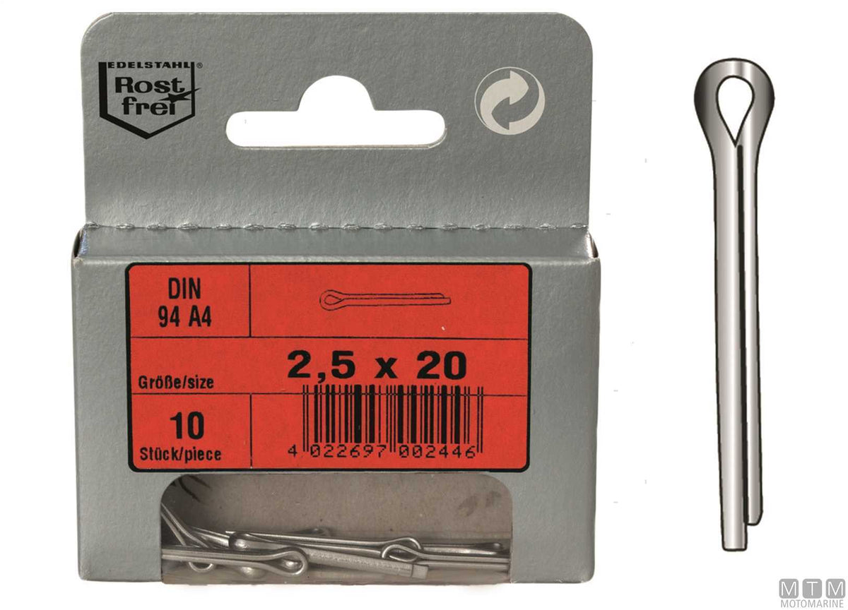Split pins DIN 94 A4 stainless steel Ø4x45 mm, 5 pcs - original photo Motomarine Srl