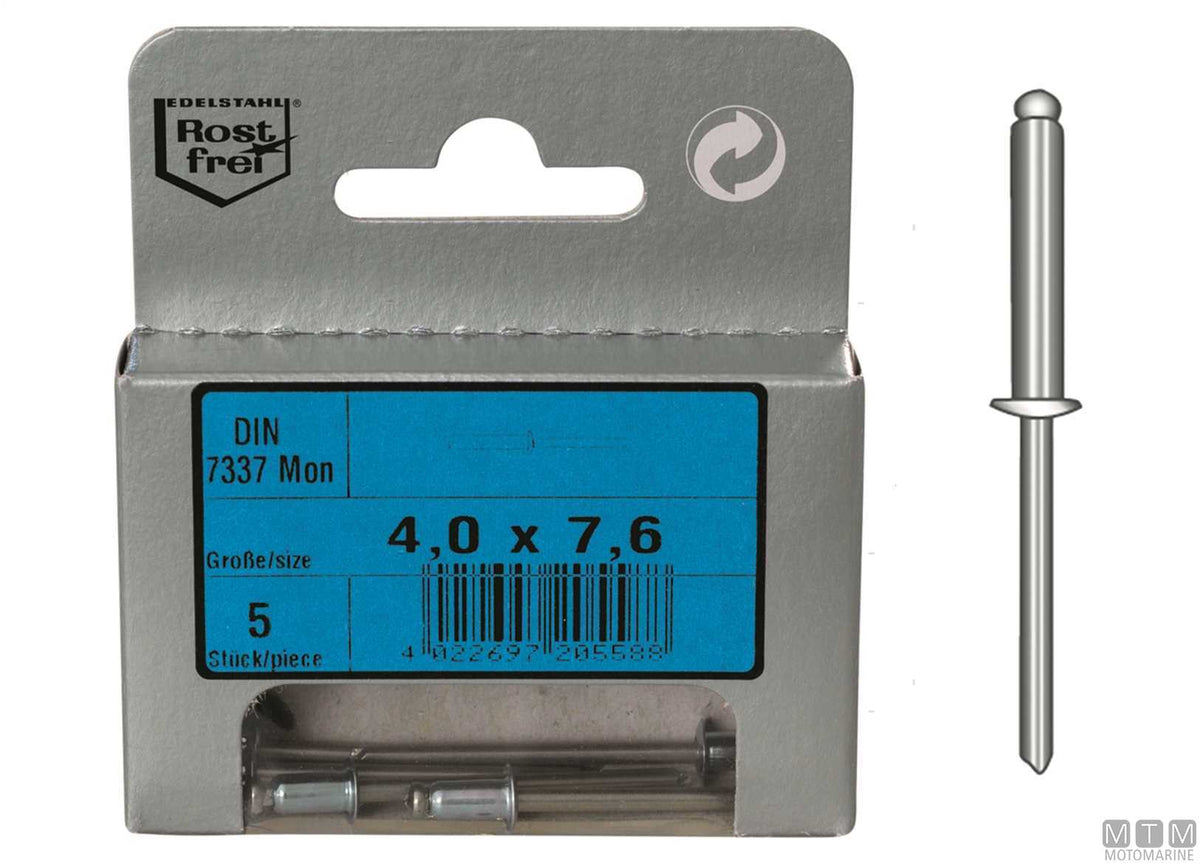 Stainless steel rivets DIN1014 A4 Ø4.0x18 mm, 6 pcs - original photo Motomarine Srl