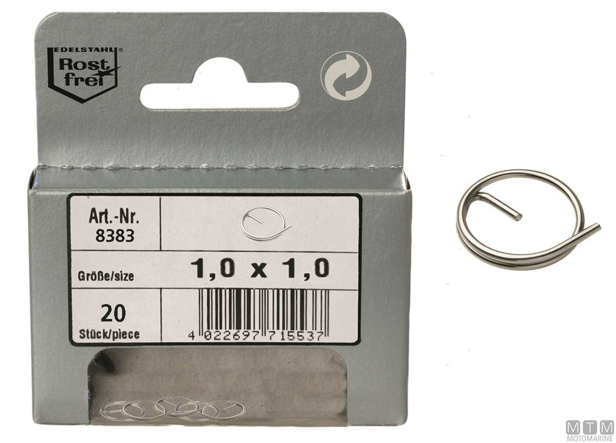 Safety split rings 8383 stainless steel A4 Ø1.8x25 mm, 10 pcs - original photo Motomarine Srl