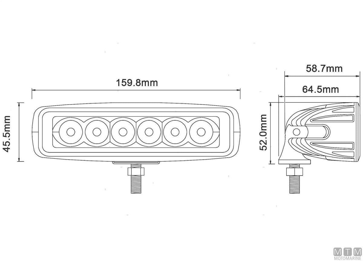 LED deck spotlight black 160x46 mm - original photo Motomarine Srl