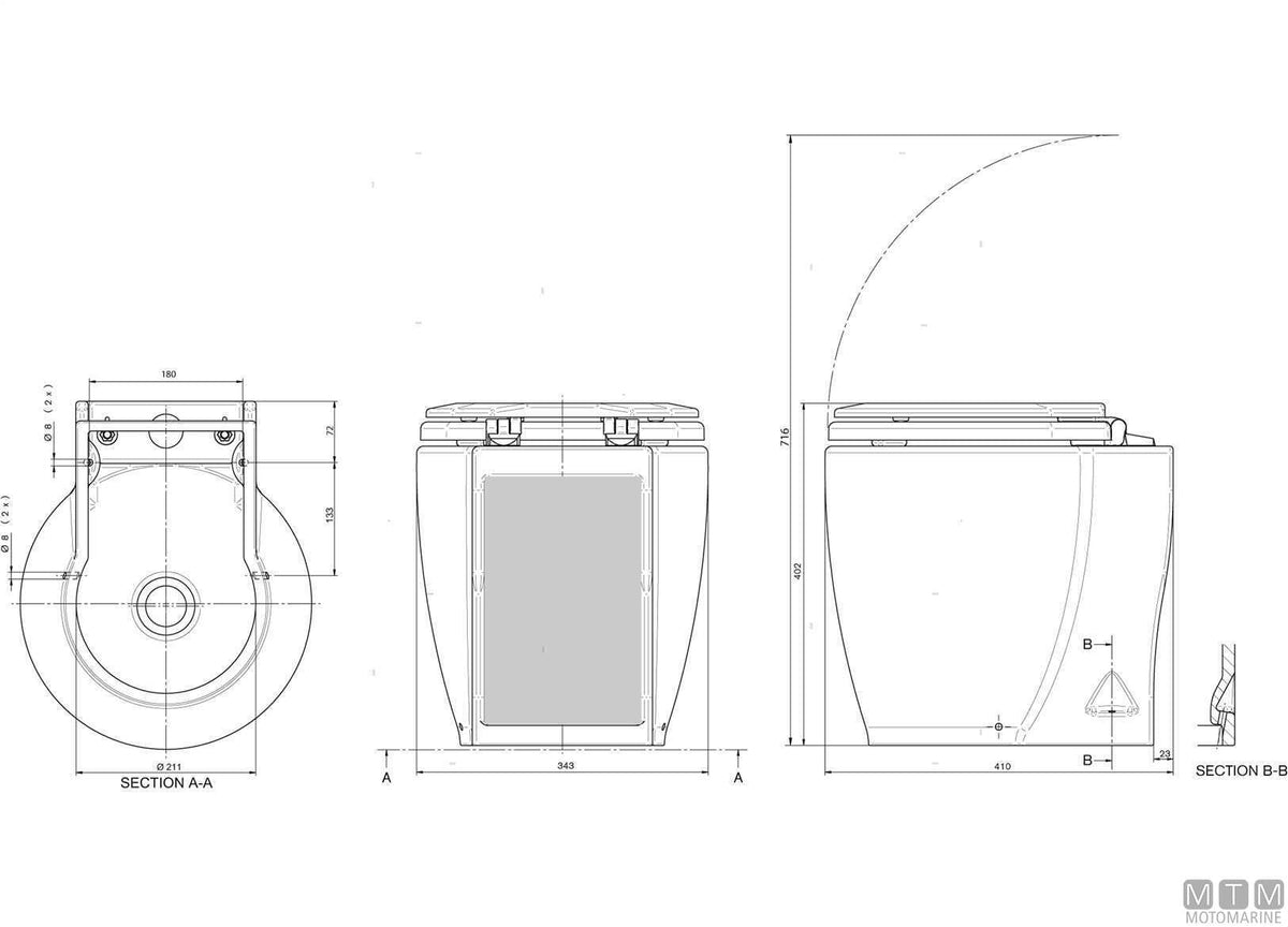 Ocean Laguna Silent electric toilet 12V - original photo Motomarine Srl
