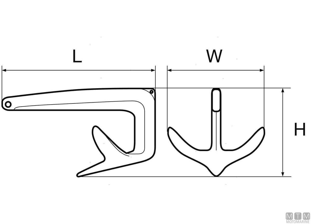 3-Wing anchor 30 kg stainless steel 316 - original photo Motomarine Srl