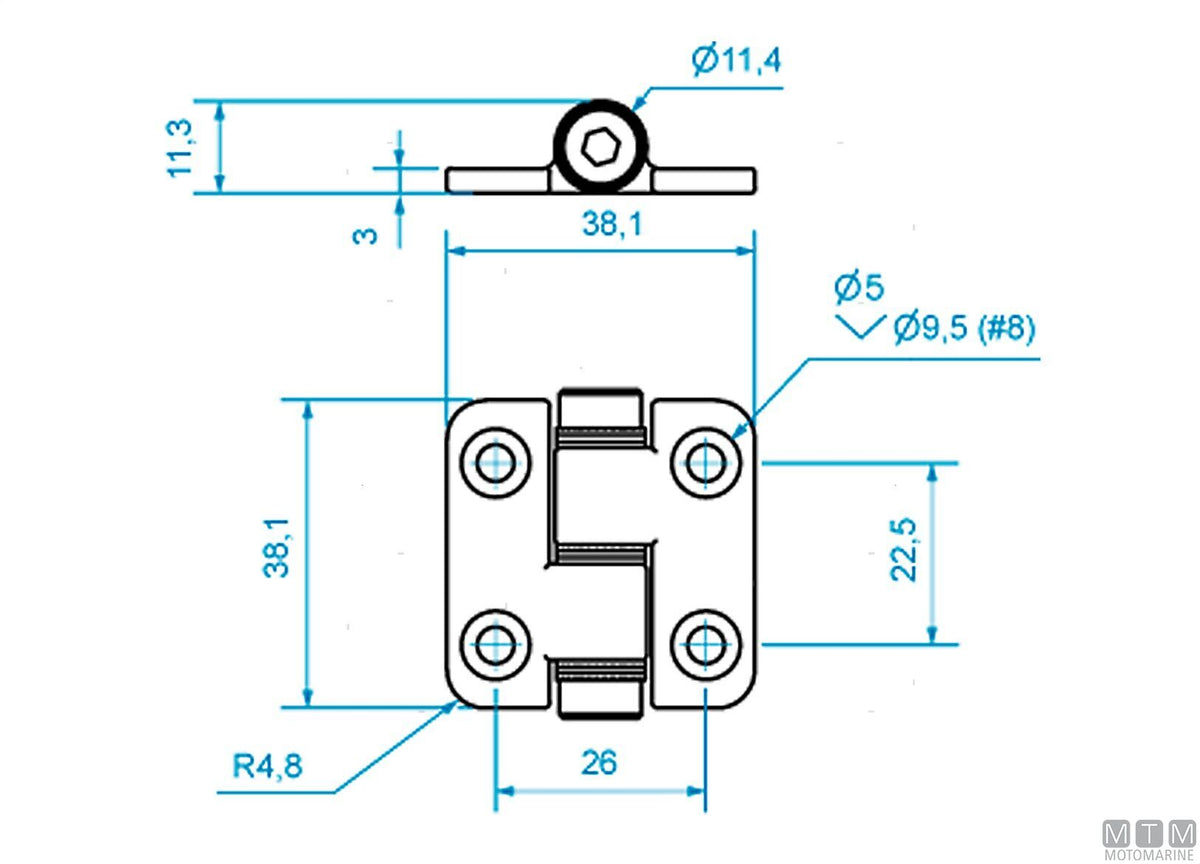 ROCA friction hinge 38x38 mm in stainless steel 316 - original photo Motomarine Srl
