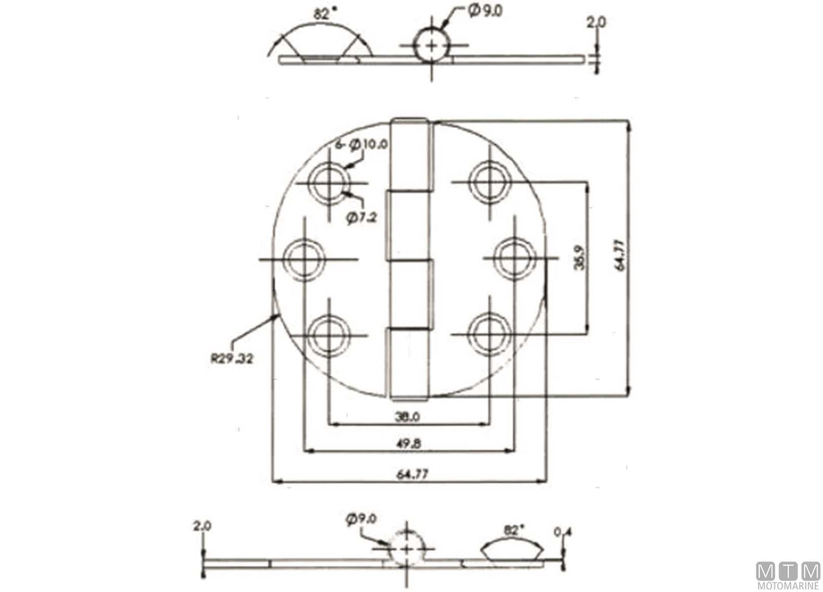 Round deck hinge Ø64 mm in AISI 316 stainless steel - original photo Motomarine Srl