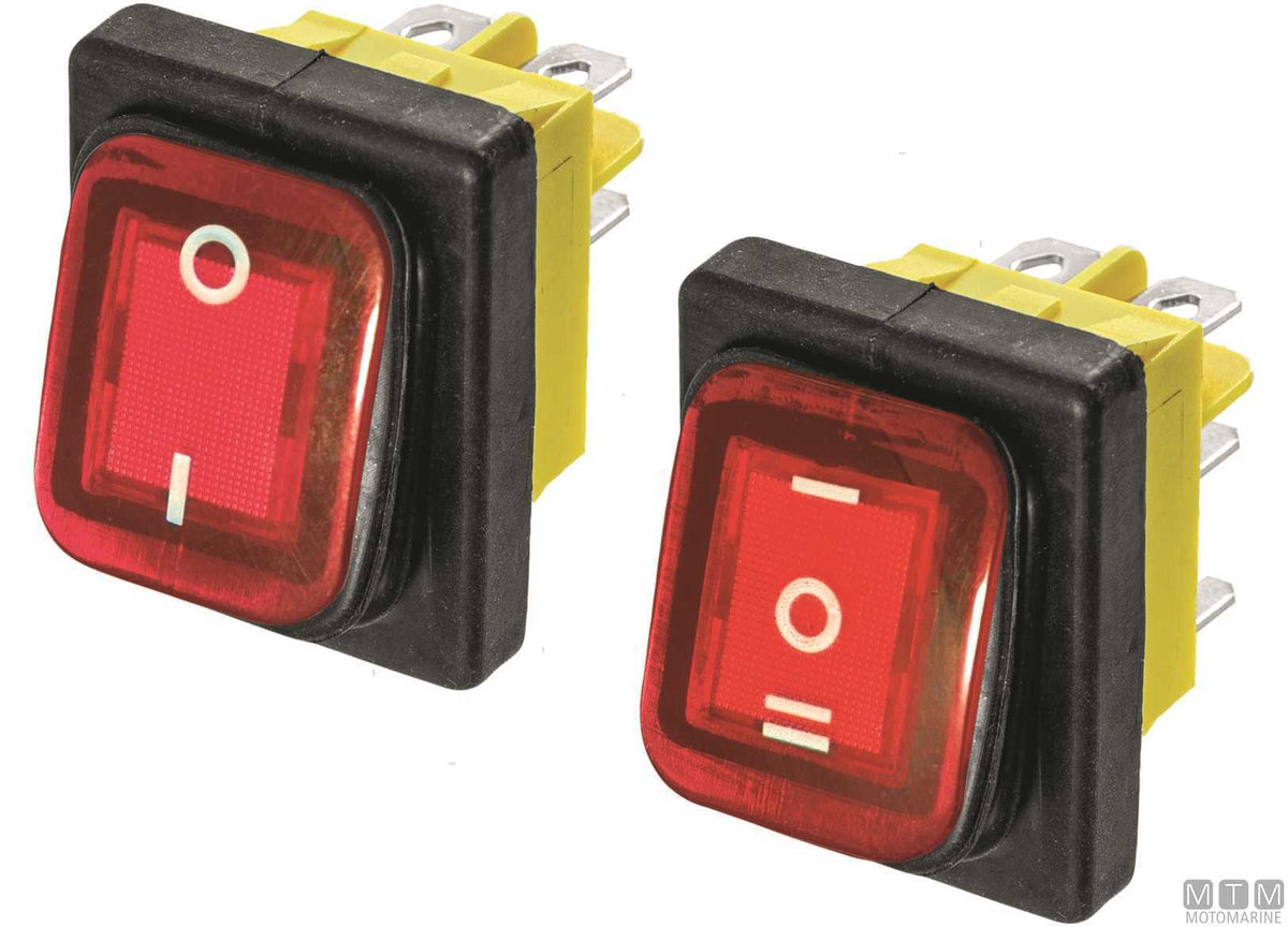 Red ON-OFF-ON rocker switch 20 A 6 terminals - original photo Motomarine Srl