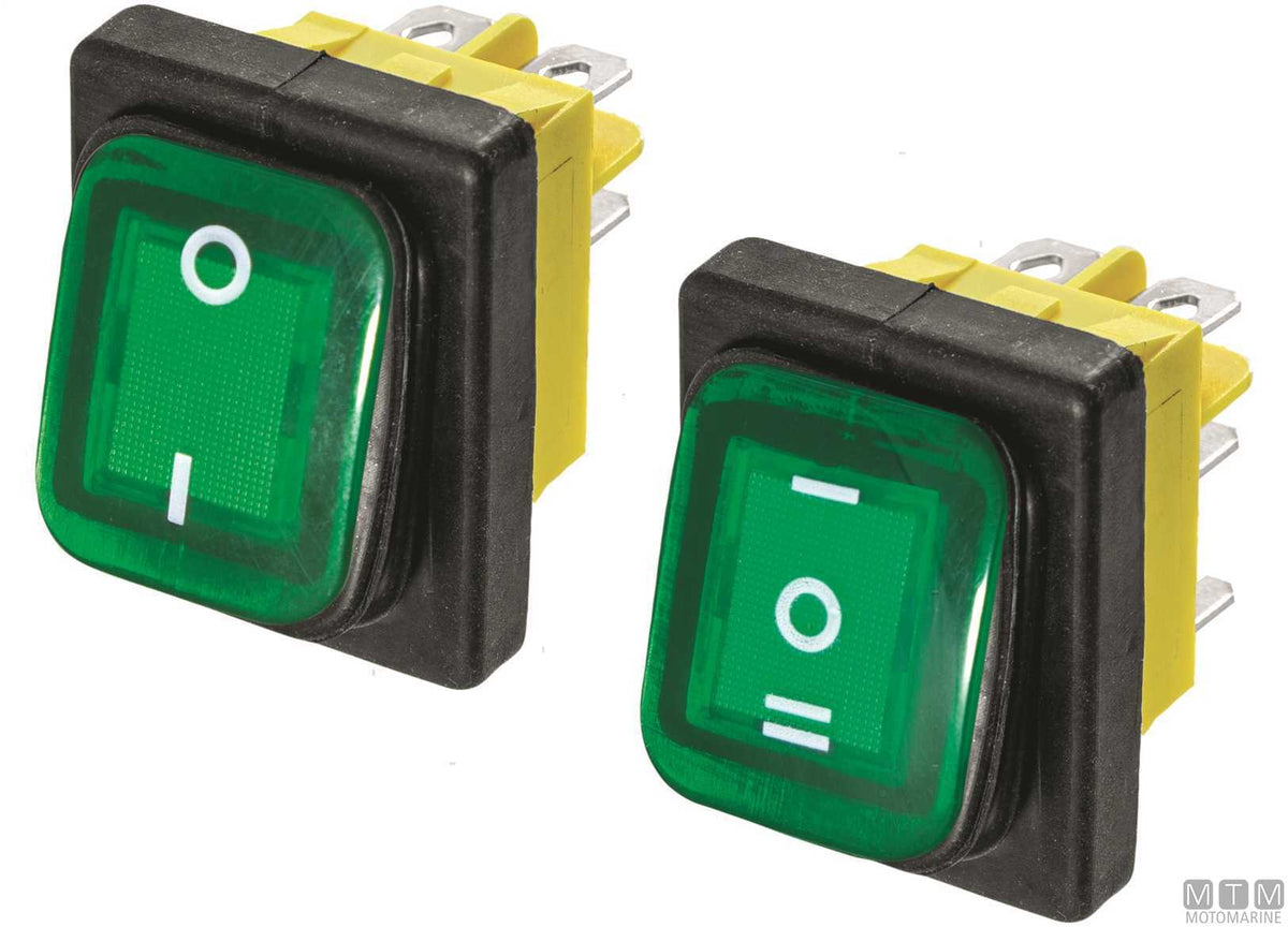 Green ON-OFF rocker switch 20 A 4 terminals - original photo Motomarine Srl