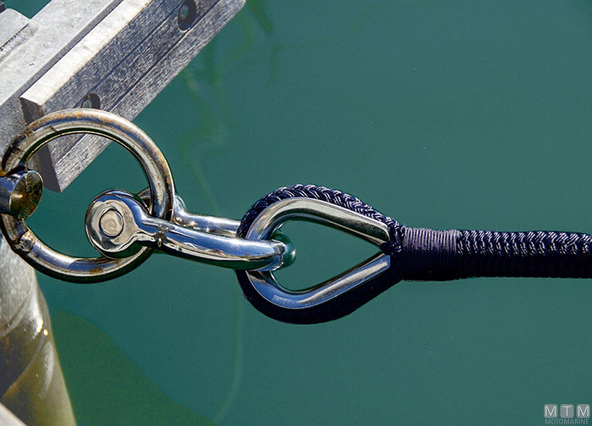 Navy blue 16-strand mooring braid with stainless steel thimble Ø14 mm, 10 m - original photo Motomarine Srl