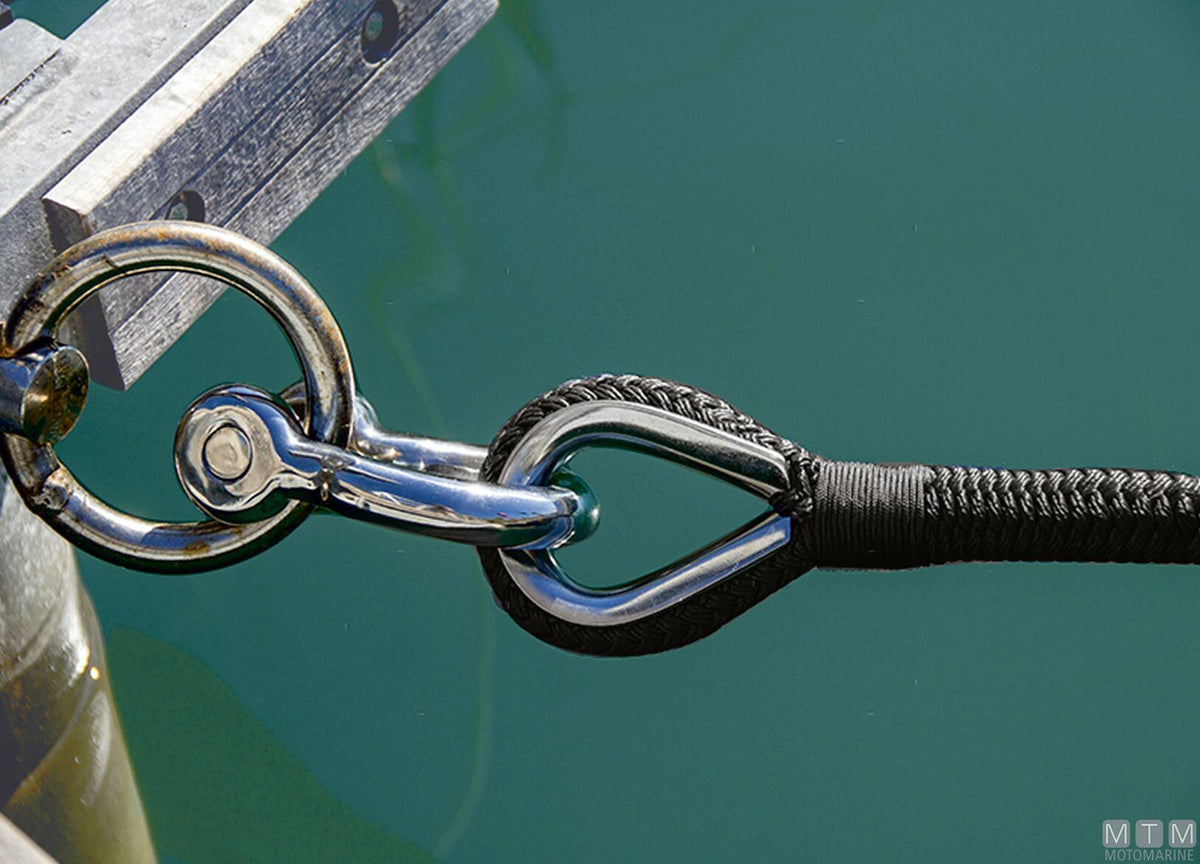 16-strand black mooring braid with stainless steel thimble Ø18 mm 15 m - original photo Motomarine Srl
