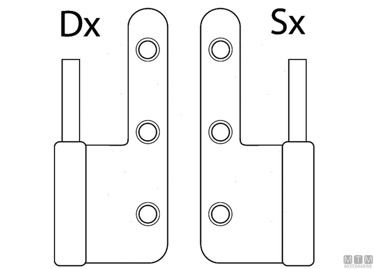 Right overhang hinge 55x35 mm H14 mm, 316 stainless steel - original photo Motomarine Srl