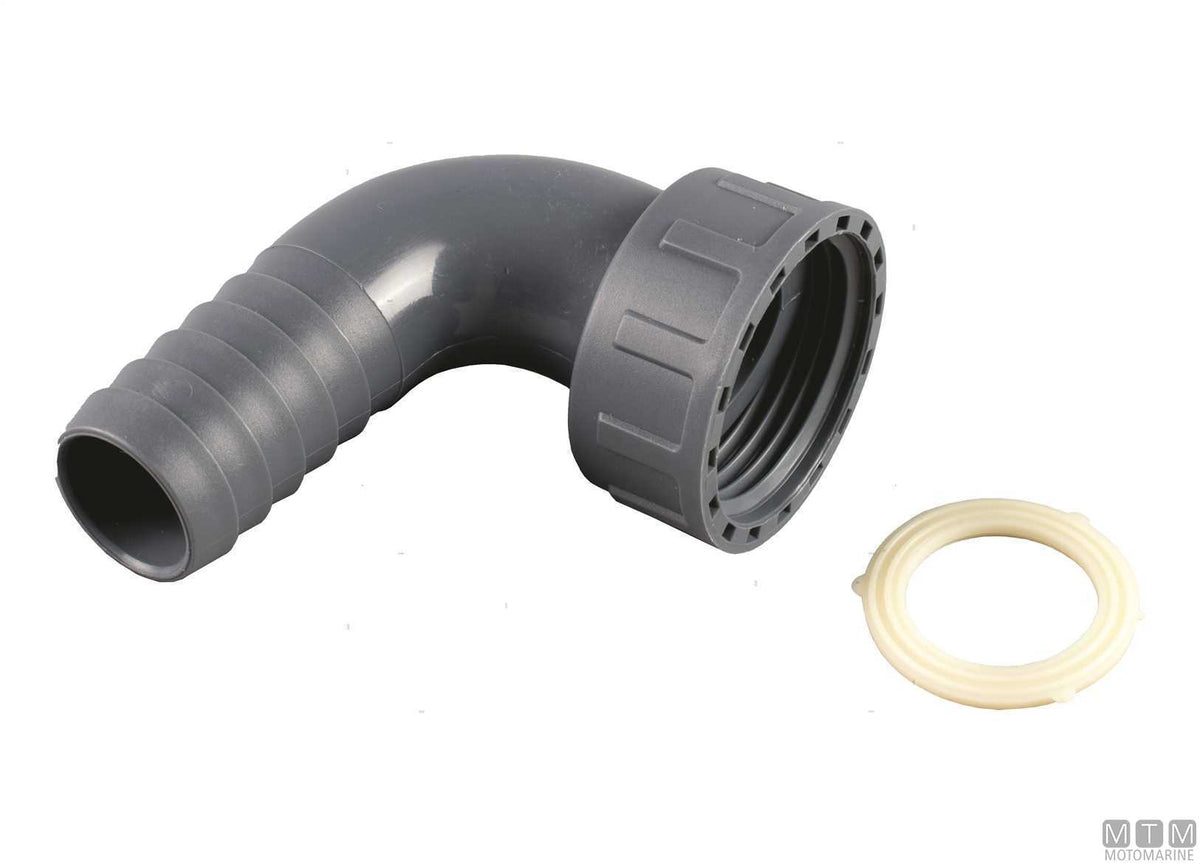 90° hose tail female union nut 3/4x16 mm, fiberglass-reinforced polypropylene - original photo Motomarine Srl