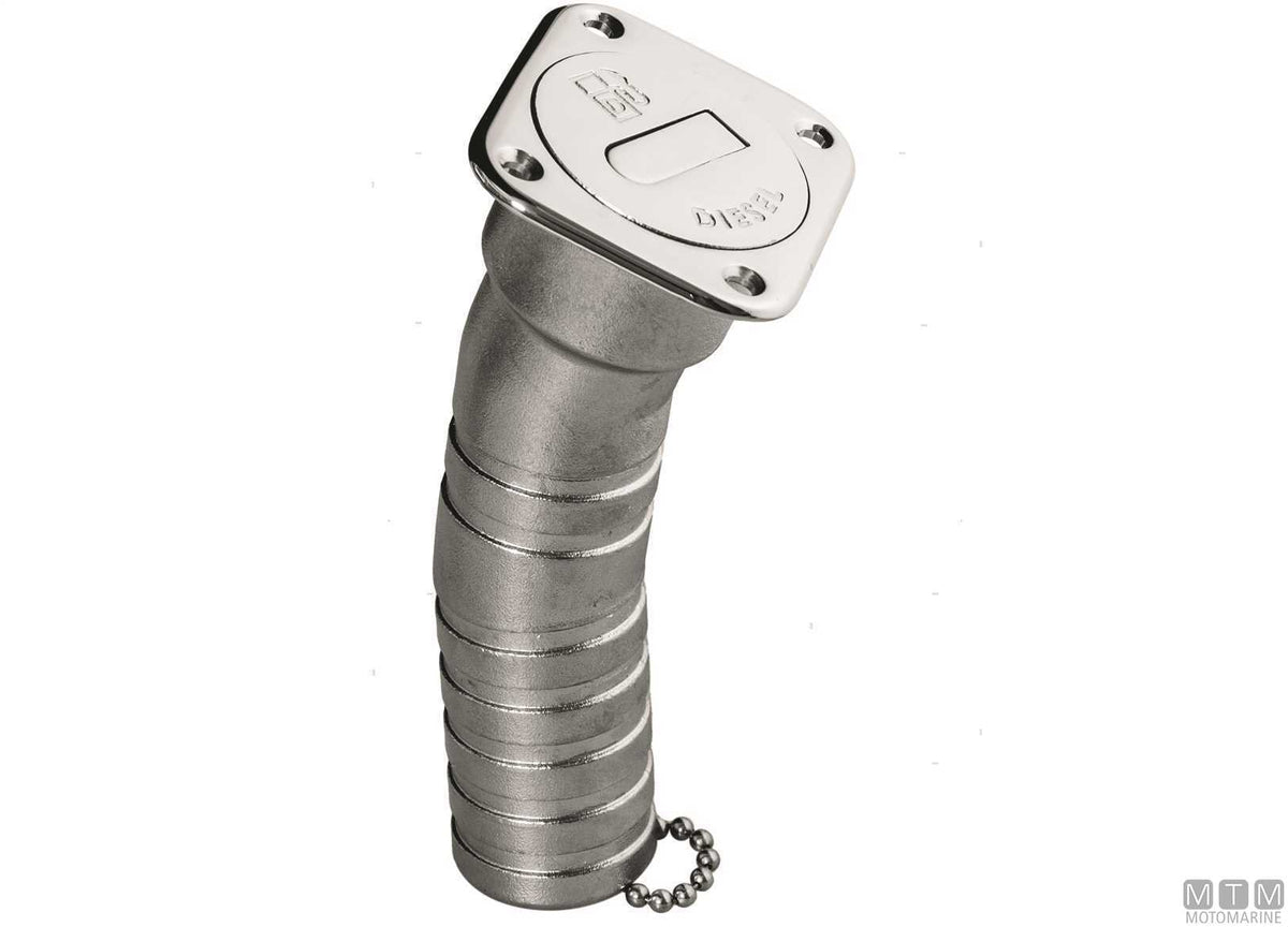 Long diesel deck filler Ø38 mm stainless steel - original photo Motomarine Srl