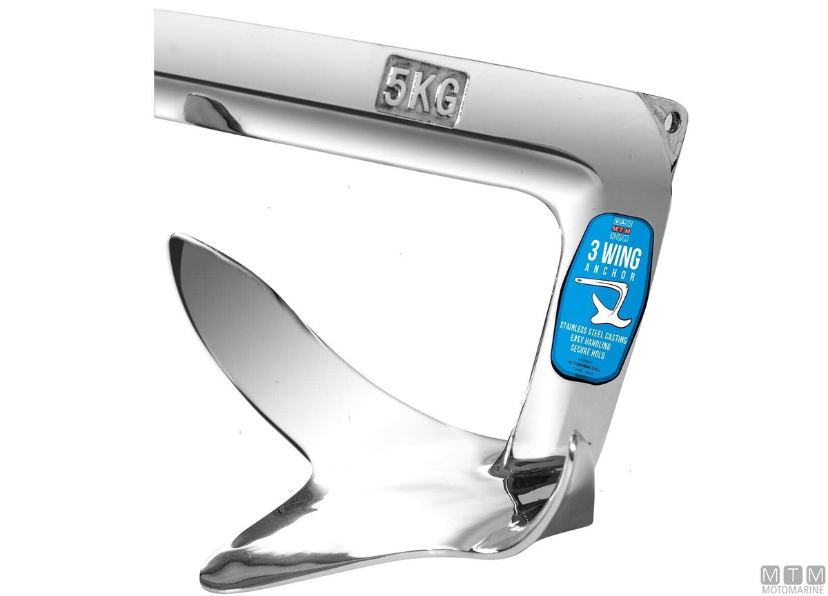 3-Wing anchor 5 kg stainless steel 316 - original photo Motomarine Srl