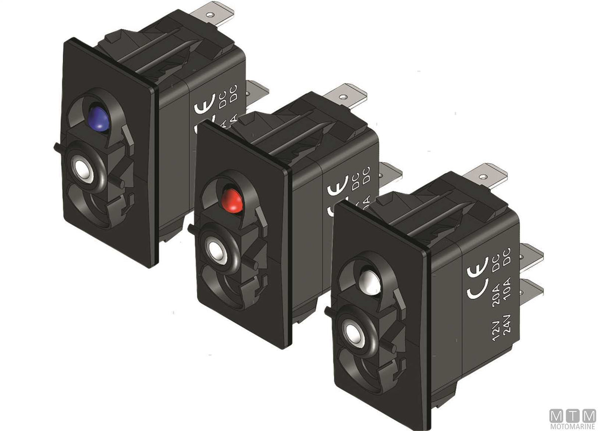 Switch (ON)-OFF-ON 1 white LED 7 terminals - original photo Motomarine Srl