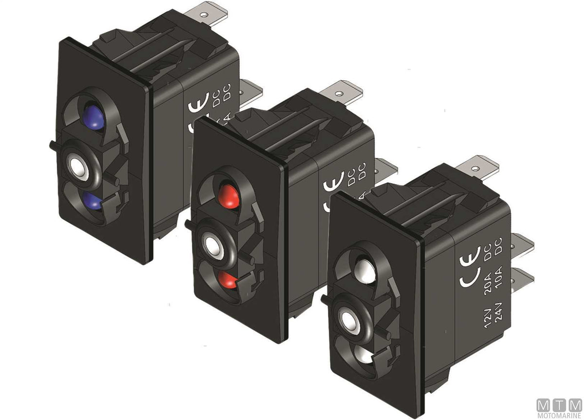 Switch (ON)-OFF 2 red LEDs 6 terminals - original photo Motomarine Srl