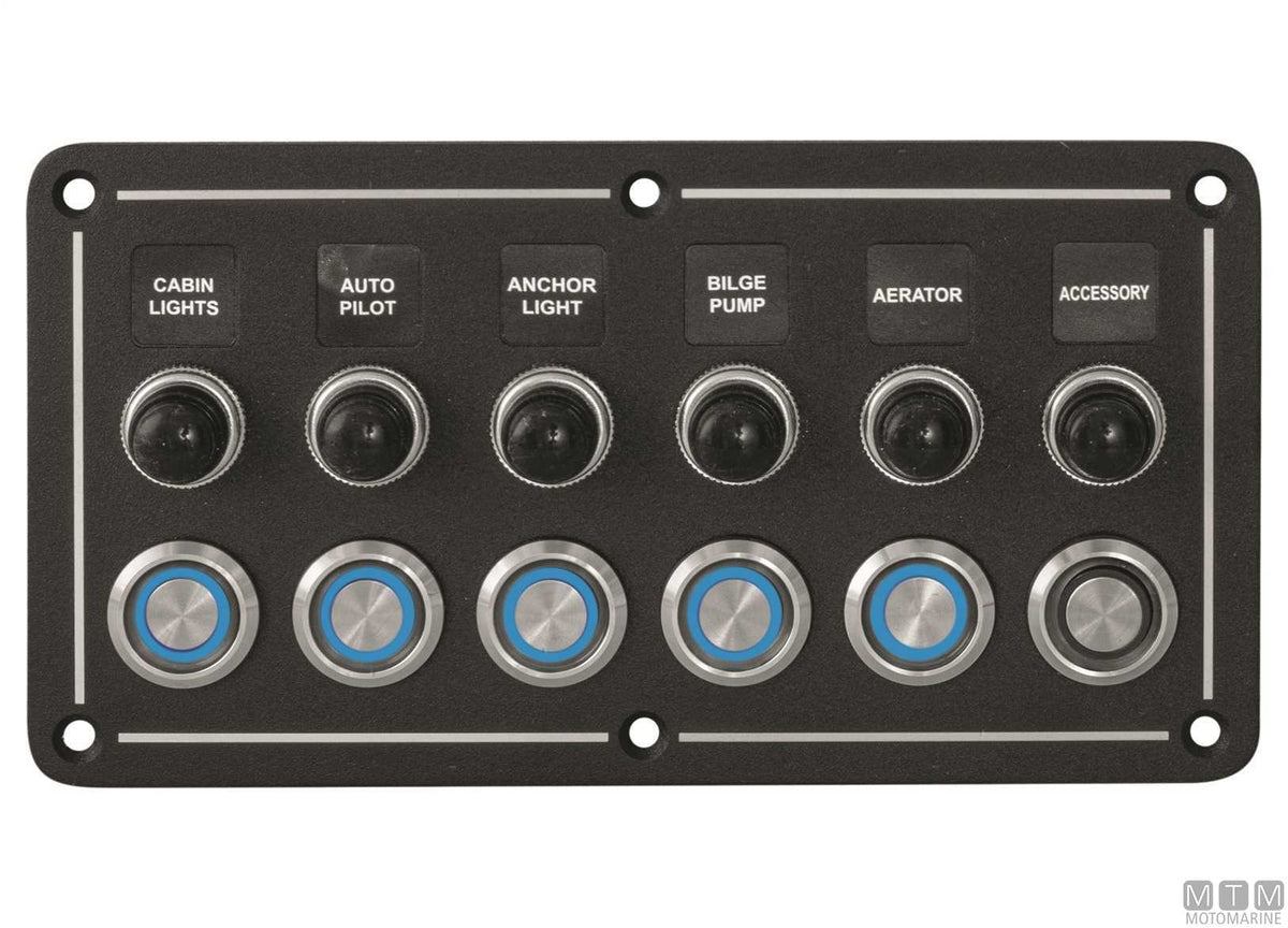 Aluminium panel with stainless steel push-buttons, 4 positions, 231x95 mm - original photo Motomarine Srl