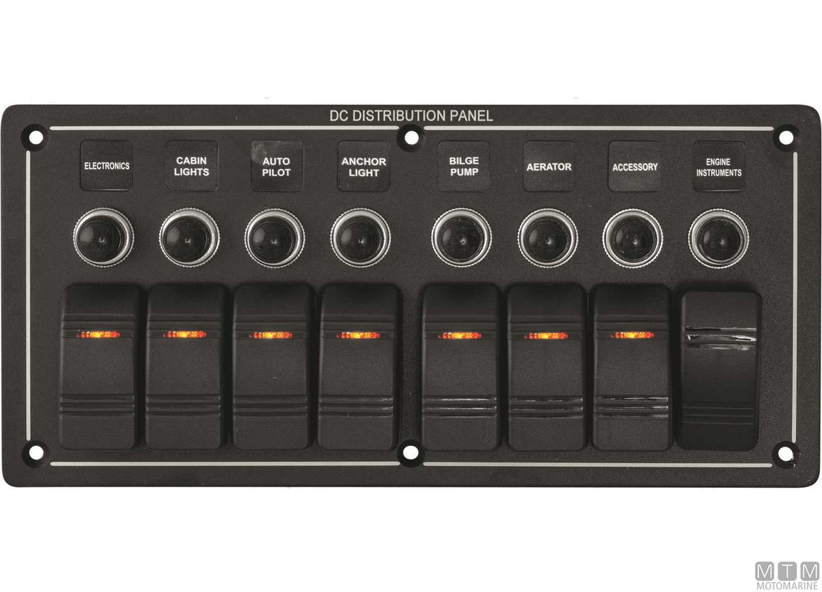 Black aluminium panel with 1-position rocker switch - original photo Motomarine Srl