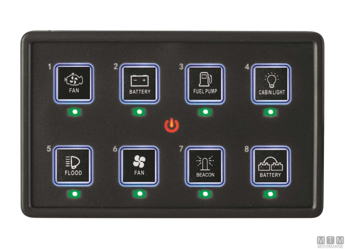 Panel with touch switches and Bluetooth, 8 positions, 90x180 mm - original photo Motomarine Srl