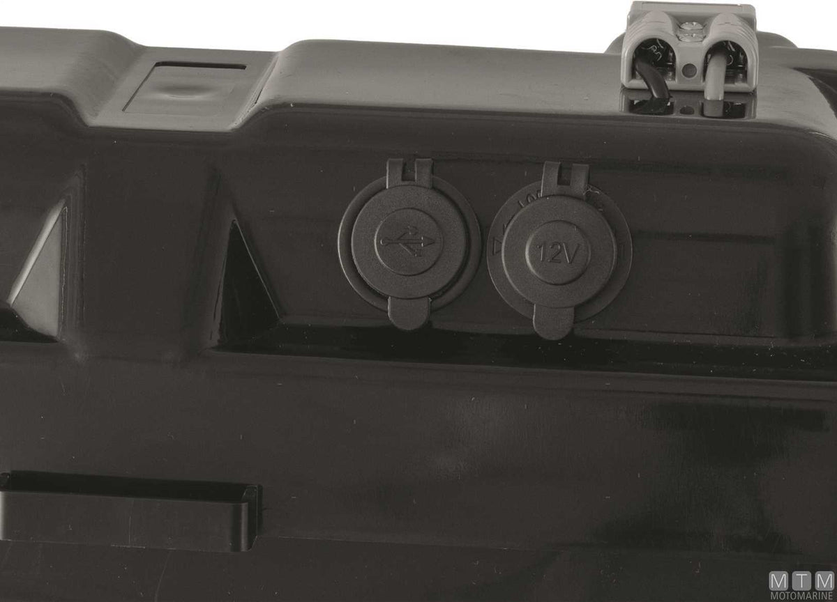 Battery holder with display, switch and USB 420x250xH285 mm - original photo Motomarine Srl