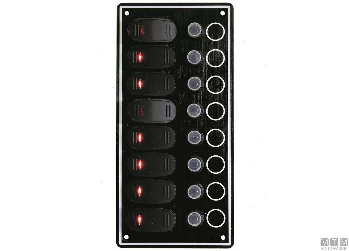 Aluminium panel with 8-position rocker switches - original photo Motomarine Srl