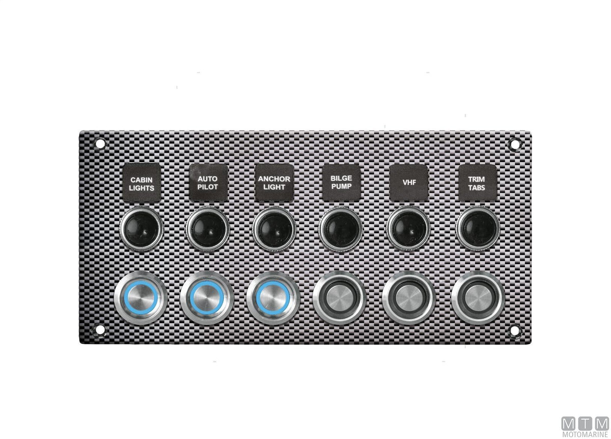 Carbon aluminium panel with push-button switches, 4 positions - original photo Motomarine Srl