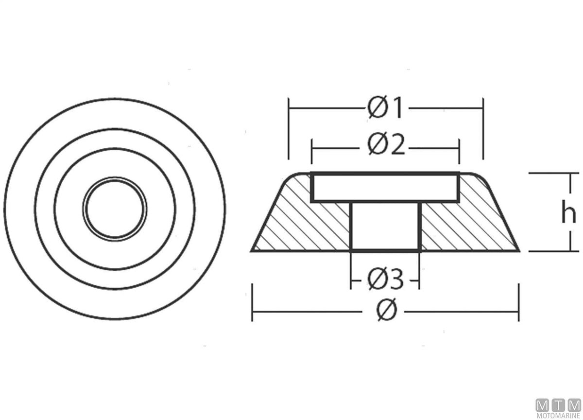 Ogive anode for Lewmar 185 bow thruster in zinc - original photo Motomarine Srl