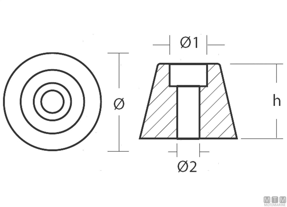 Ogive anode for Sleipner SP30/40 bow thruster in zinc - original photo Motomarine Srl